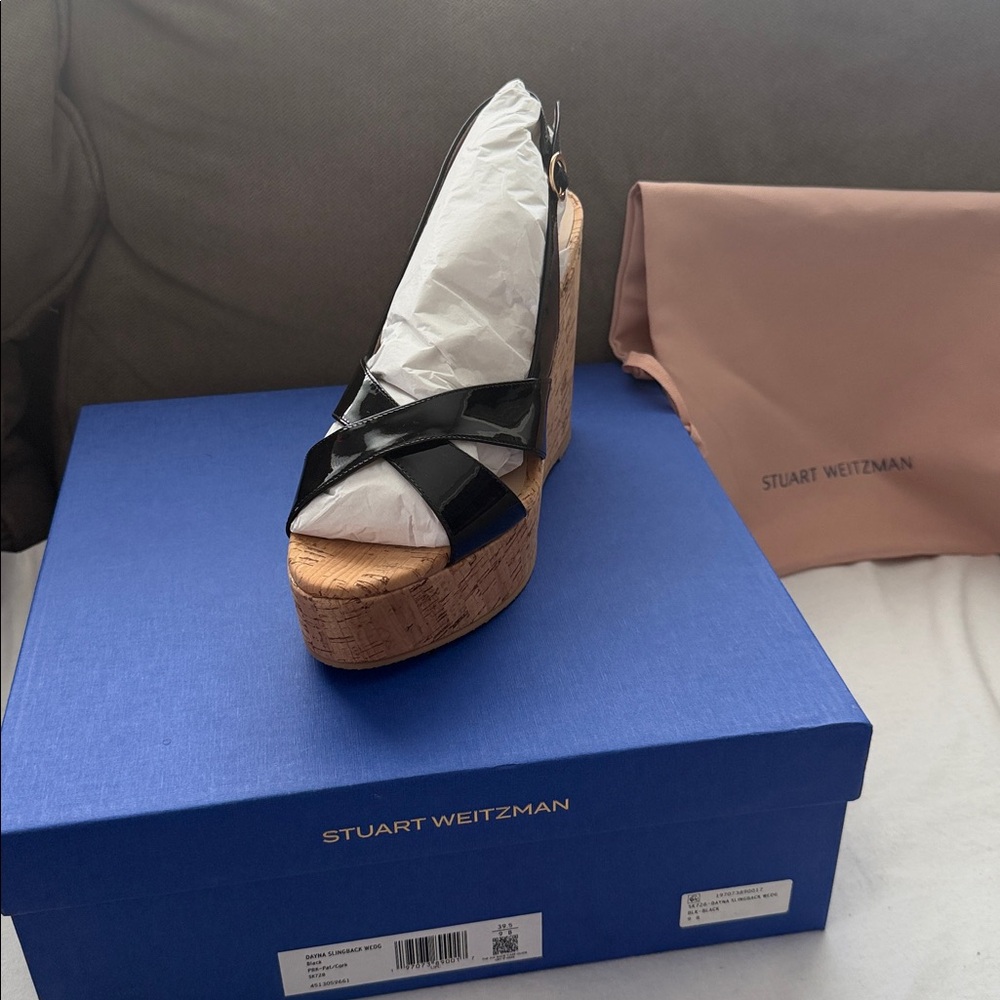 Stuart Weitzman Black and Tan Wedge Sandals - Picture 3 of 3